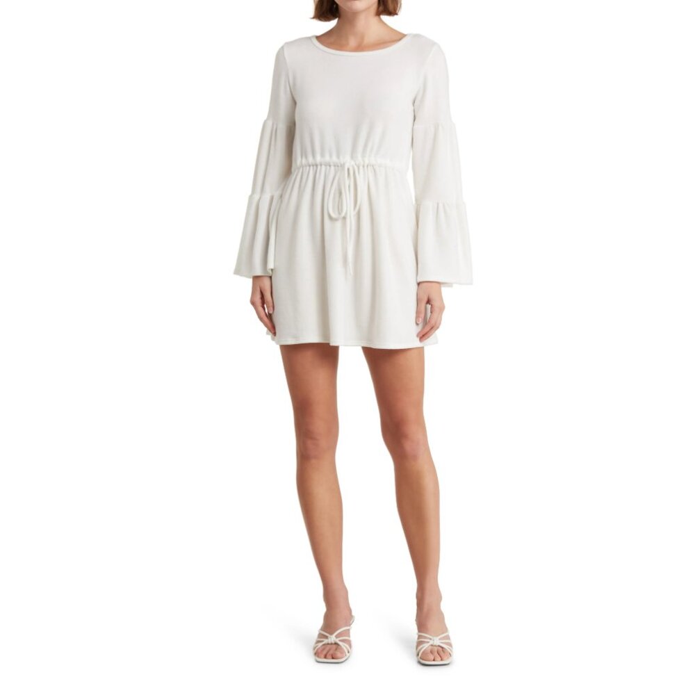 Tiered Long Sleeve Mini Dress in Ivory